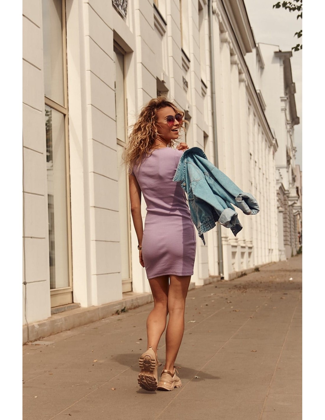 Rochie din bumbac cu decolteu legat, lavanda DD1120 - Magazin online - Boutique